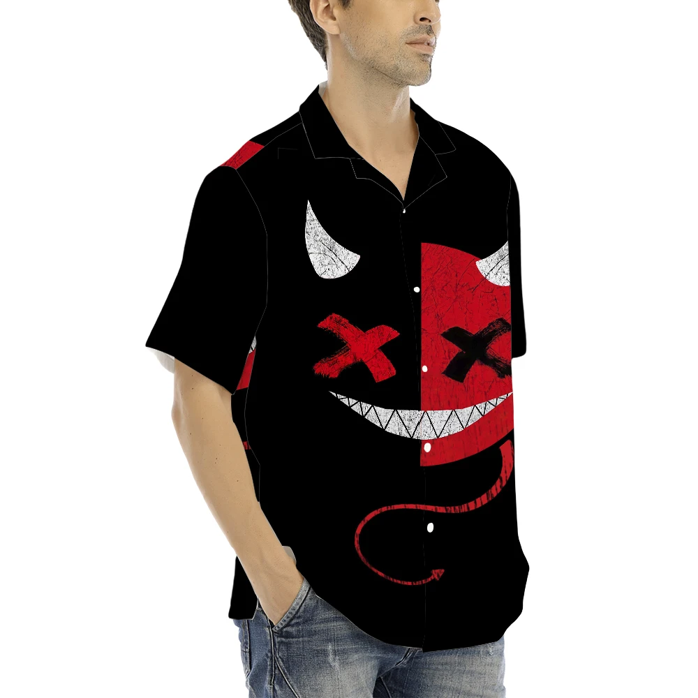 Camiseta holgada informal con estampado 3D para hombre, manga corta, Color a juego, estampado de cara sonriente, ropa para hombre