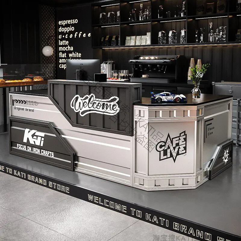 Industrial wind checkout page container bar bar creative gym front desk