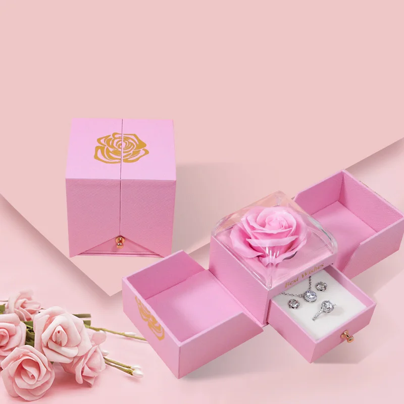 Rose Jewelry Storage Box Macaron Color Flower Creative Double Open Necklace Ring Storage 520 Mother's Day Gifts Home Decoration