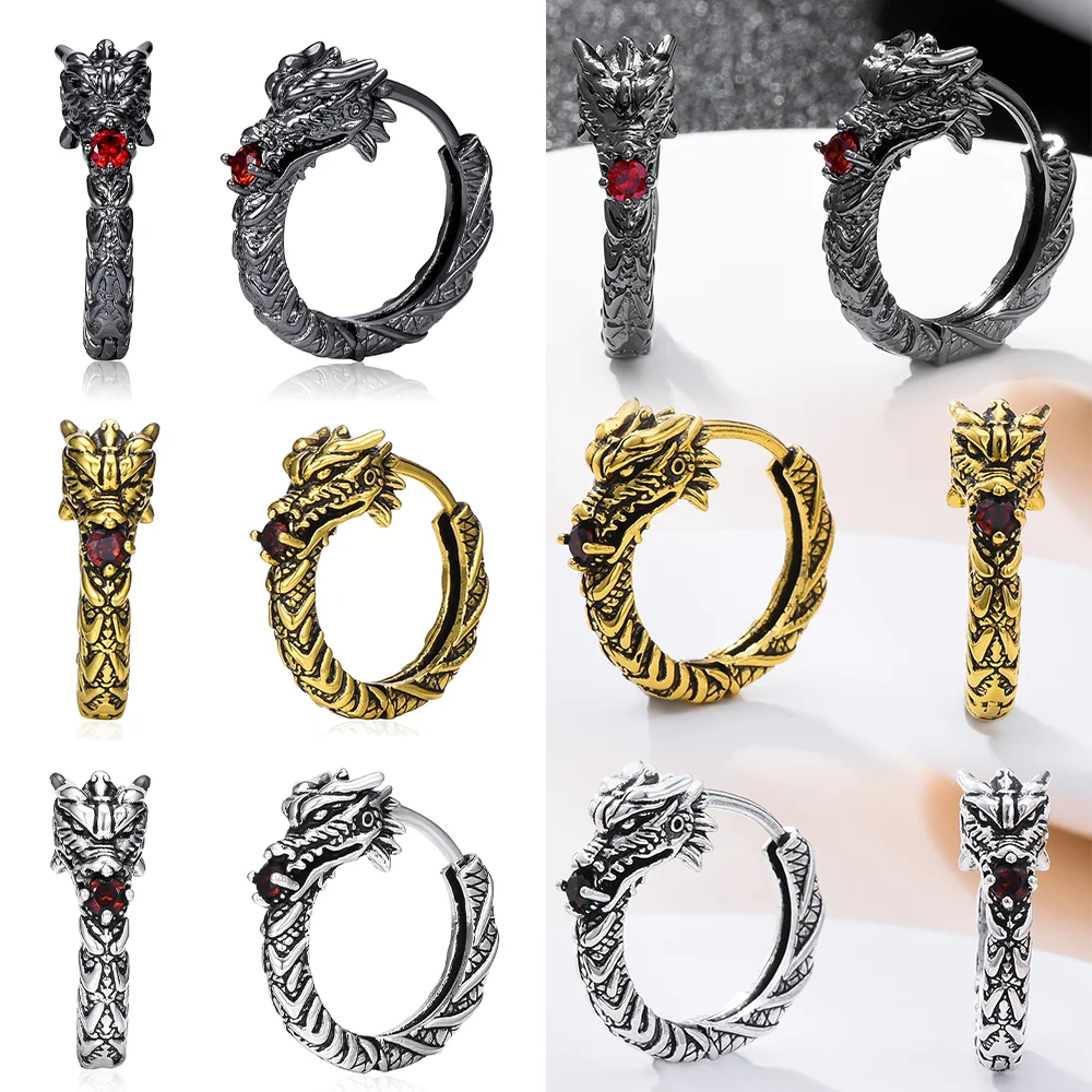 

Classic Dragon Hoop Earrings Retro Dragon Pattern Gothic Punk Fashion Men Women Jewelry Accessories New Year Gift for Friends