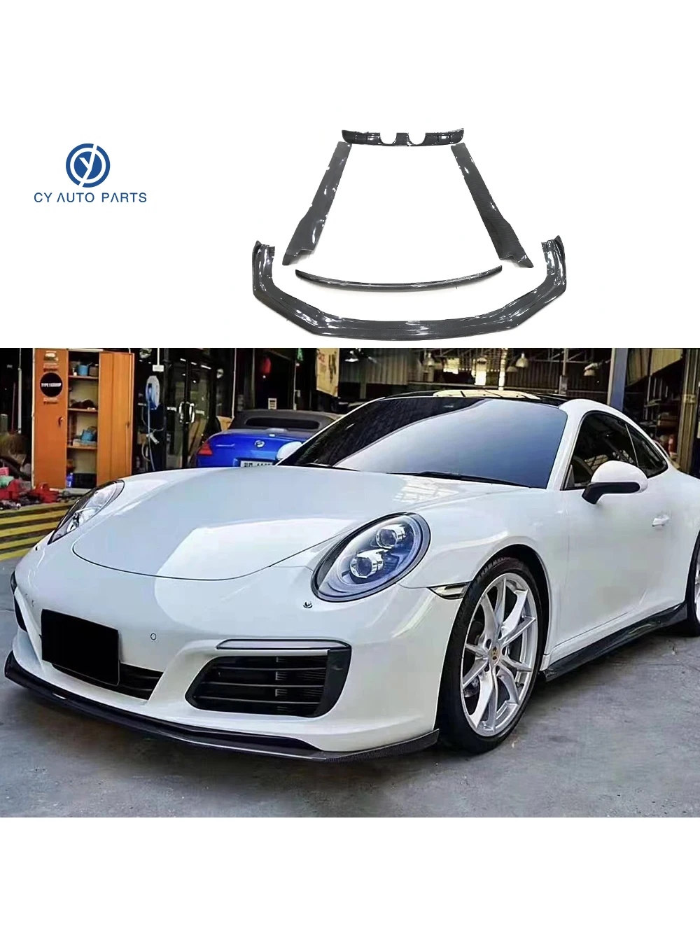 For Porsche 911 991 Carbon Fiber Front Rear Bumper Splitter Lip Rear Bumper Spoiler Side Skirt Body Kit