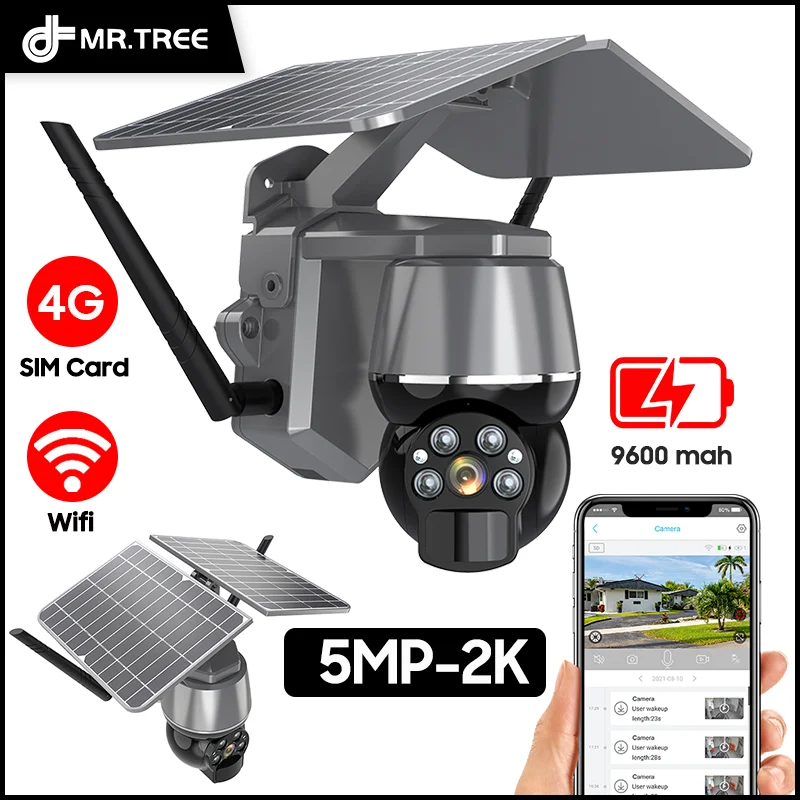 

5MP 4G SIM Card Solar Camera Built-in Battery Outdoor IP Camera WIFI Wireless Security PTZ Camera PIR Motion Surveillance webcam