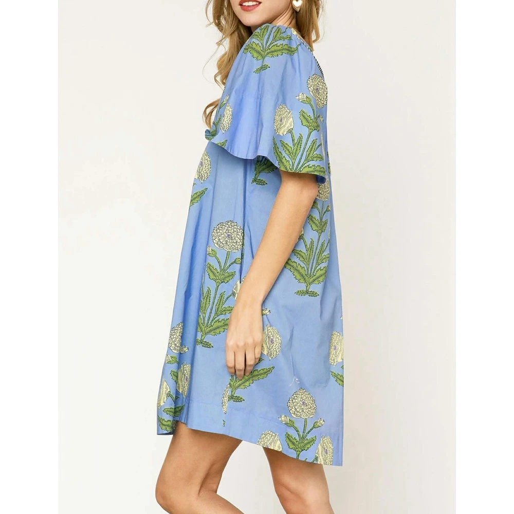 Mulheres verão bohomian beachwear estética floral impressão curta alargamento batwing manga com decote em v solto ajuste curto mini vestido