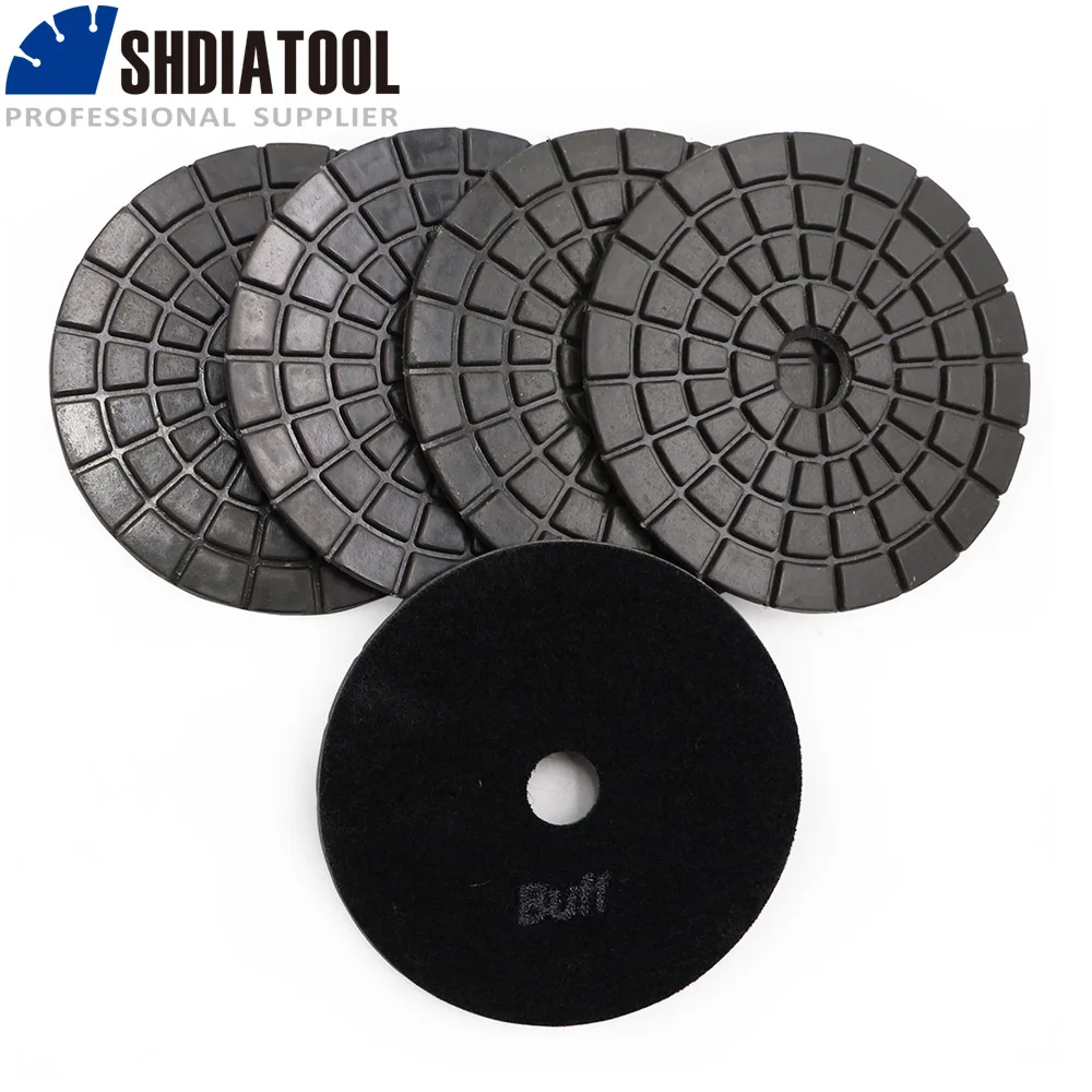 SHDIATOOL 5pcs Diamond Polishing Pads Grain Black Buff Sanding Disc for Granite Marble Ceramic Grinding Terrazzo Disc