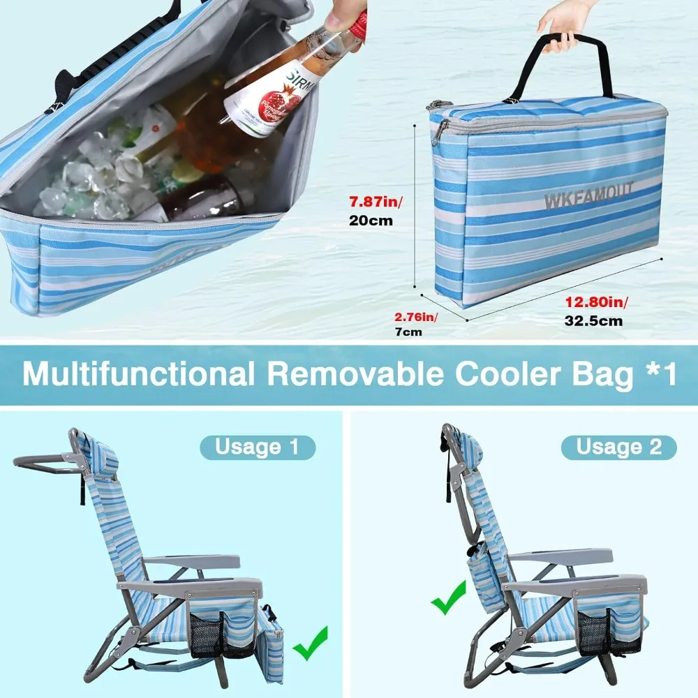 Backpack Folding Beach Chairs for Adults Heavy Duty 350Ibs with Camping Table Portable Lay Flat Beach Chair 5-Position Adjustabl