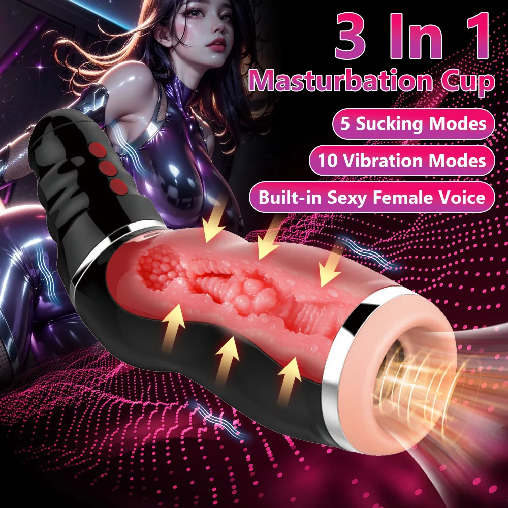 

YEAIN Powerful 10 Vibration Modes Blowjob Masturbator Cup Vibration Sex Toys For Men 3D Simulation Type Sleeve For 18+