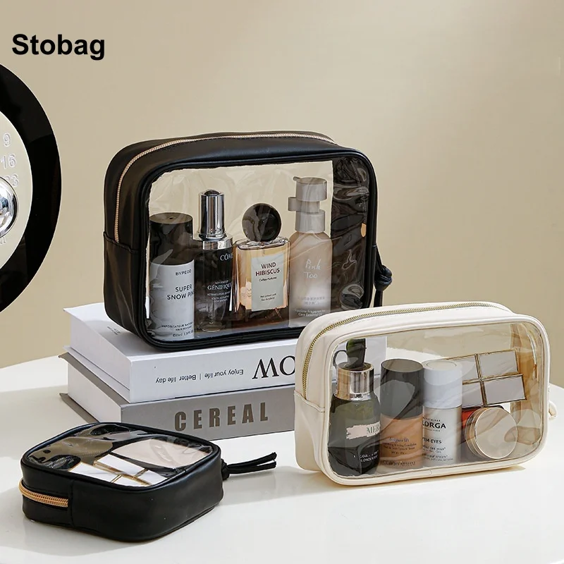 

StoBag 5pcs Transparent PVC Makeup Bag Small Large Cosmetic Packaging Storage Waterproof Travel Handbag Portable Pouch Organizer