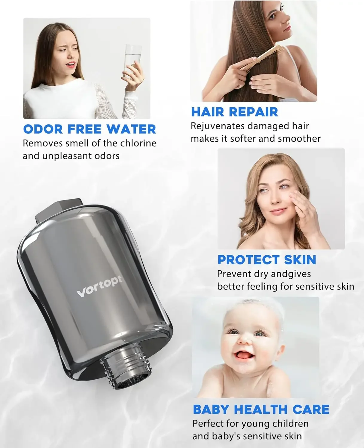 Vortopt 20 Stage Shower Filter DB-1 Shower Head Filter for Hard Water Remove Chlorine Fluoride Heavy Metals Sediments Impurities