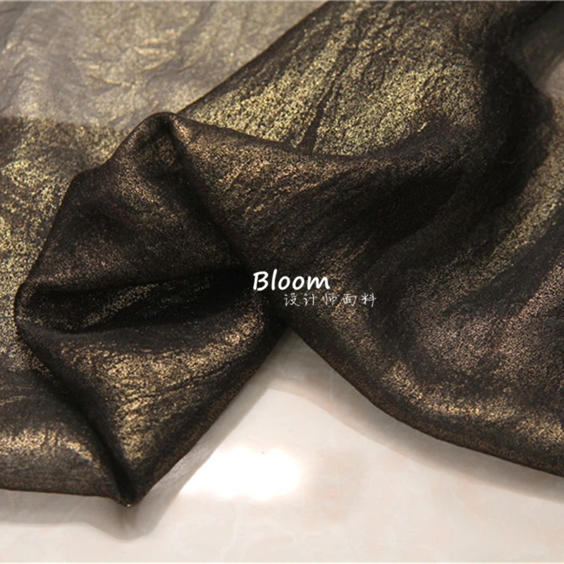 Glossy and slightly transparent, black background gold sprinkled chiffon fabric, shirt, dress, long dress Hanfu fabric