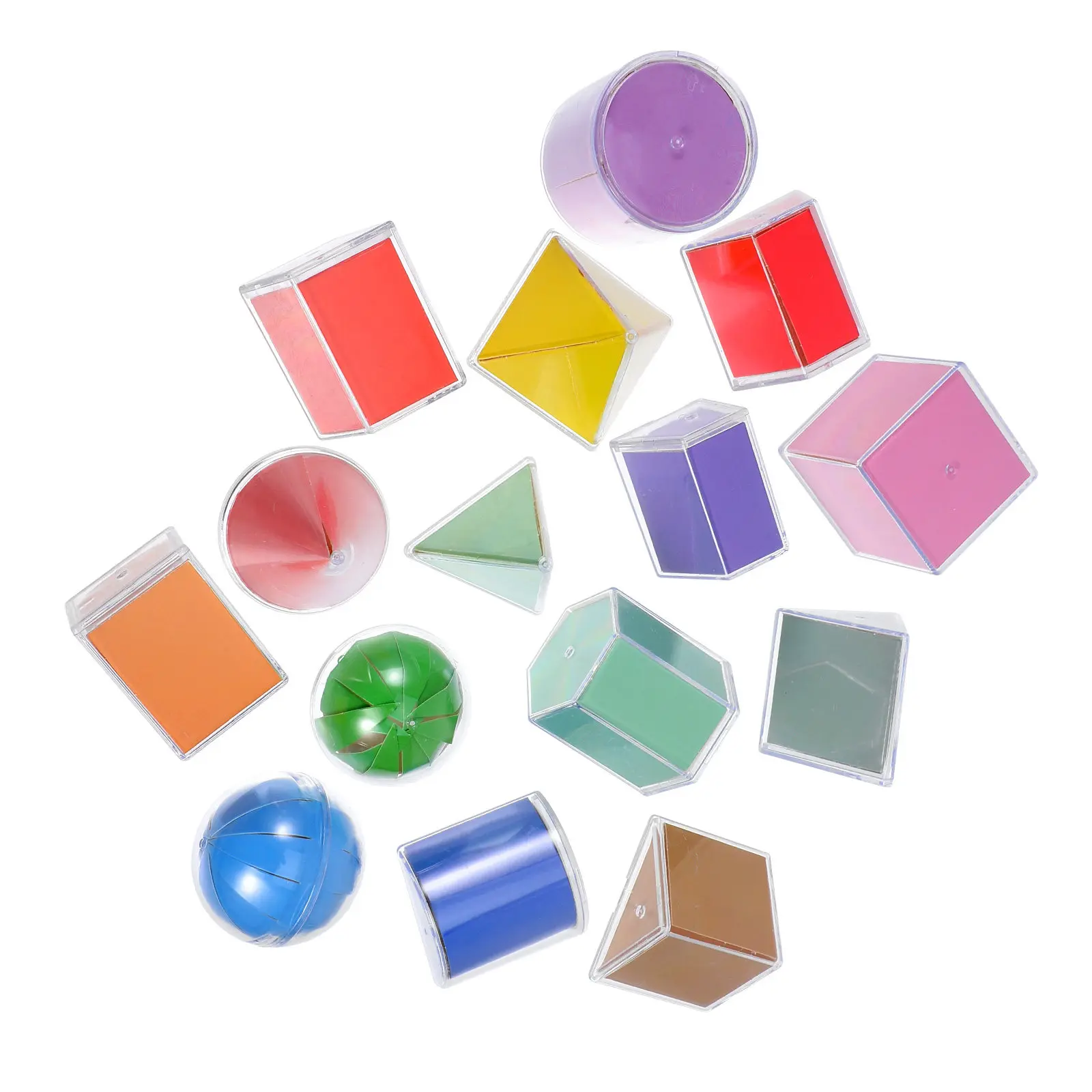 

15Pcs Transparent 3D Shapes Set for Early Childhood Education Geometry Solids Volume Area Calculation Manipulatives Sensory Play