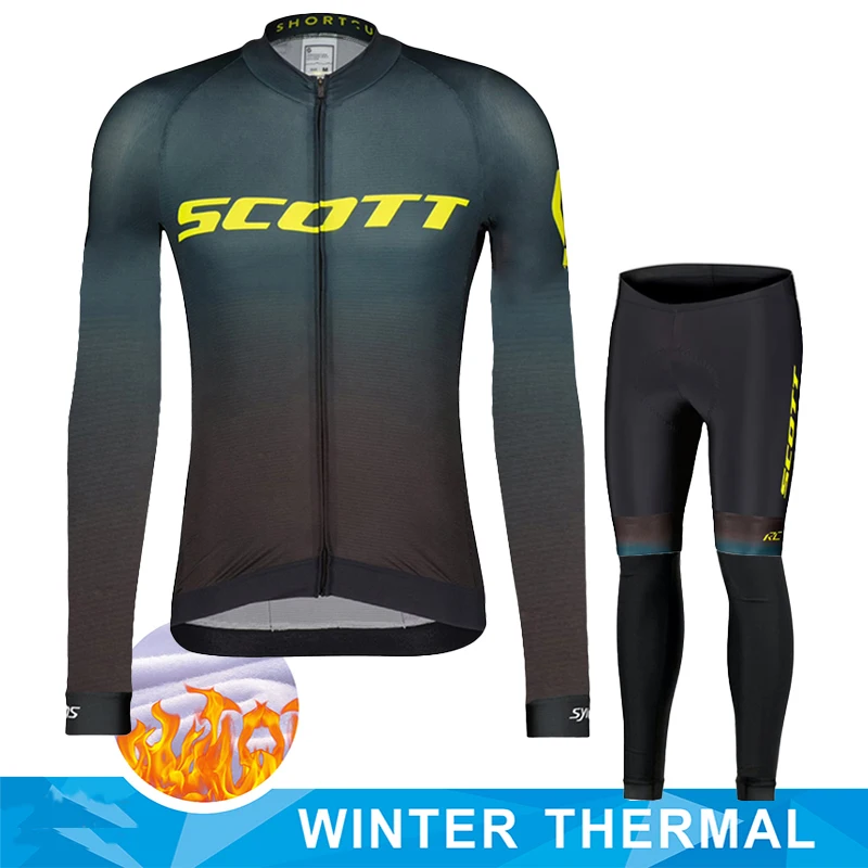 SCOTT Sports Set Mtb Male Cycling Clothing Equipment Professional Shirt Winter Thermal Fleece Jersey Man Men\'s 2023 Clothes Suit