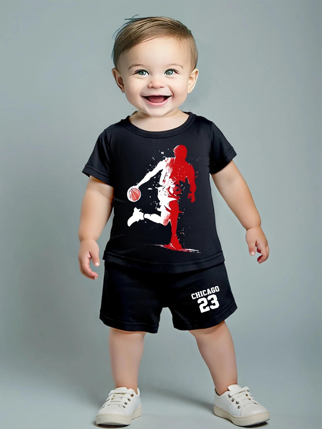 

0-3yrs old Infant Baby Boy Basketball Boy Summer Clothes Sets Black Outfits for toddler boys