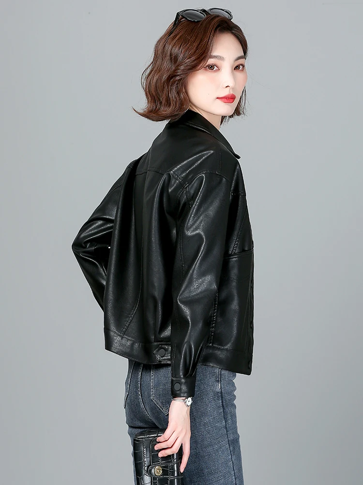   Giacca in Vera Pelle Ning per Donna, Nuova Collezione Primavera-Autunno 2025, Cappotto Casual in Pelle di Pecora, Abbigliamento Esterno Femminile