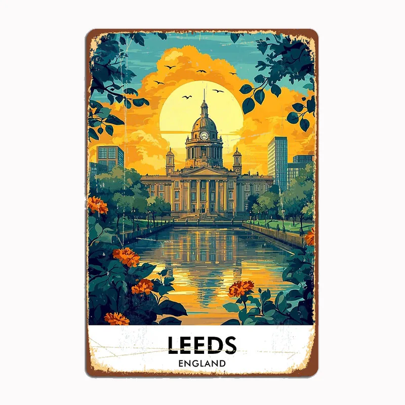 

Leeds England Retro Travel Vintage Metal Sign Poster Garage Indoor Room Decor Club Tin Home Wall Decor