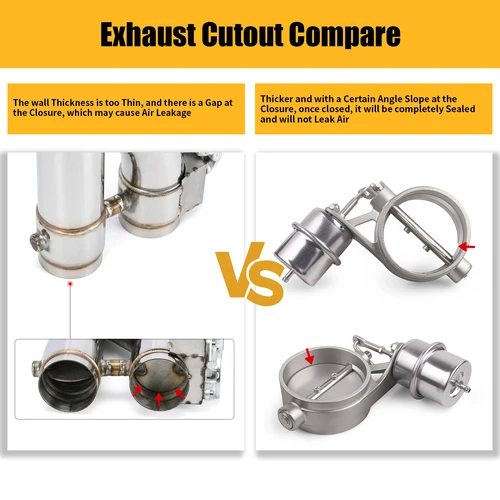 Imagen 2 del producto Juego de válvulas de control de escape con actuador de vacío CUTOUT Tubo de 2,0, 2,5, 3 pulgadas ESTILO CLOSO con control remoto y codo