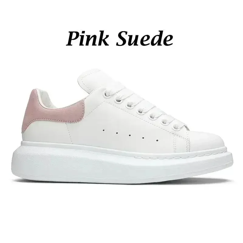 New Designer Casual Shoes Woman Mens White Smooth Calf Leather Large Flat Laces Sneakers Black Pink Light Blue Rounded Toe Suede