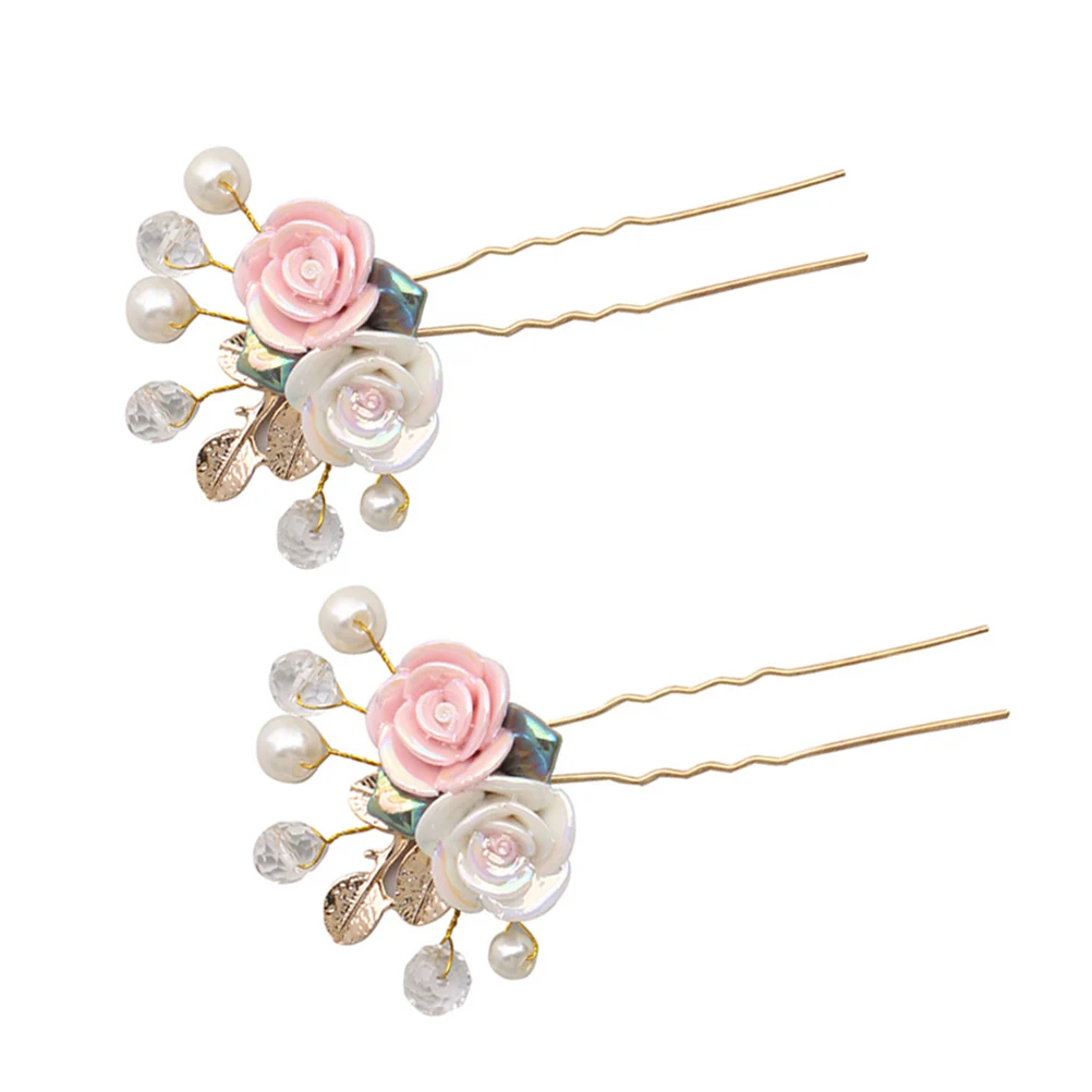 

2 Pcs Vintage Hairpin U Bridal Wedding Brides Clips for Women Flower Stick Retro Chopstick