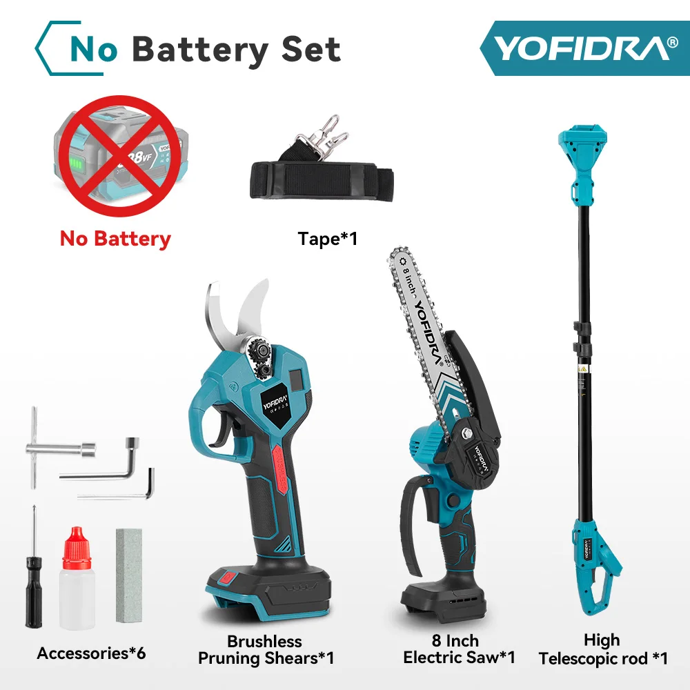 YOFIDRA Borstelloze Elektrische Kettingzaag Telescopische Steel 3-in-1 Hoogtenschaar Houtbewerking Snoeischaar Elektrisch Gereedschap Voor Makita Accu