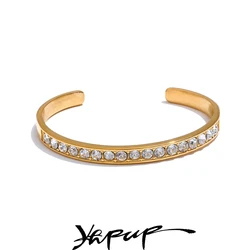 Yhpup Stainless Steel Bling Cubic Zirconia Cuff Open Bracelet Bangle 18K PVD Plated Tarnish Resistant Fashion Jewelry