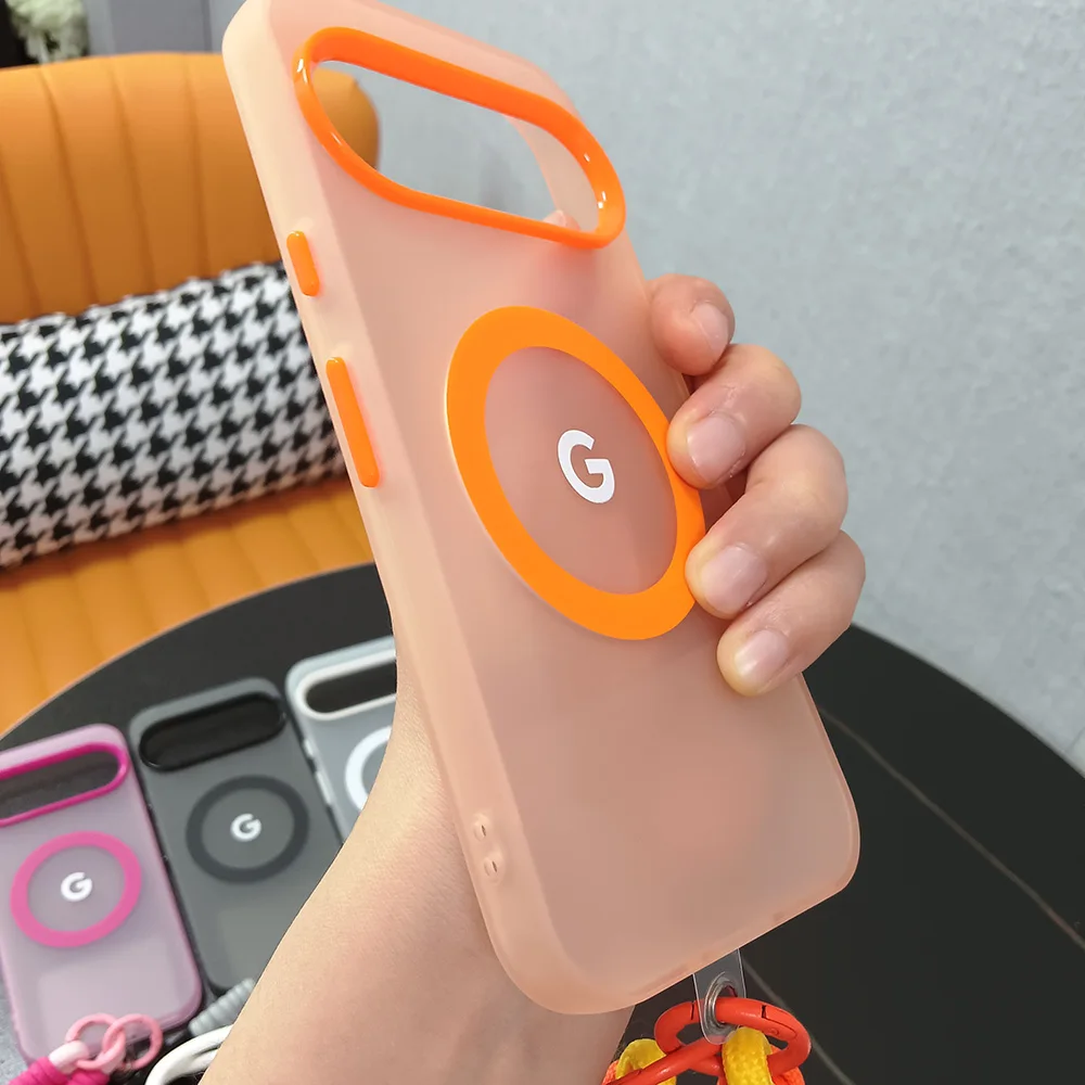 حافظة مغناطيسية ملونة غير لامعة من المعصم لهاتف Google Pixel 9 8 Pro XL 10 9a 8a لشحن Magsafe غطاء شفاف للكمبيوتر الشخصي