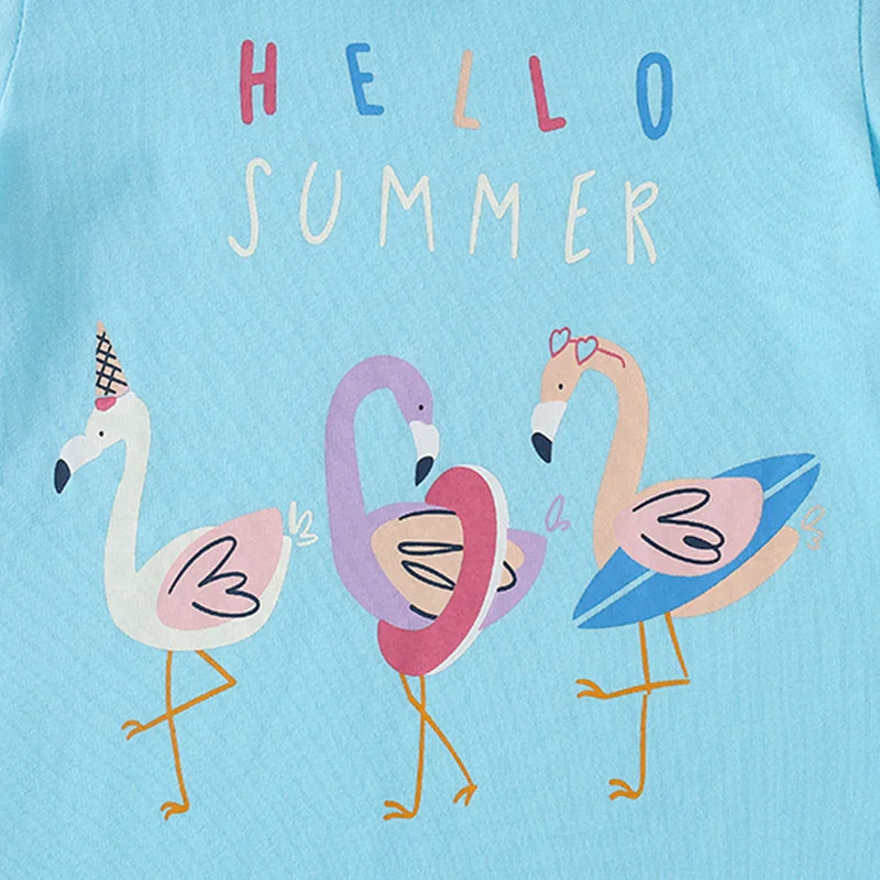 Jumping Meters 2-7T New Arrival Flamingo Summer Girls T Shirts Short Sleeve Hot Selling Kids Tees Tops Baby Costume Baby Shirts