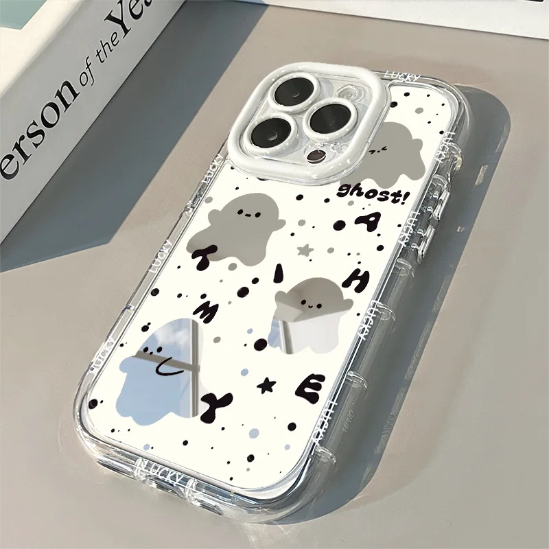 Чехол для телефона Amiable Ghost Air Cushion Mirror для iPhone 17 15 14 16 Pro Max 13 12 11 Pro XR XS 7 8 Plus 17Air, милый чехол для девочек