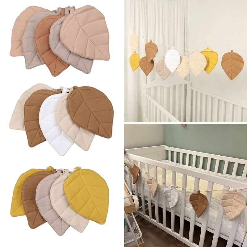 L5YF Nature inspired Cotton Bunting Flags Leaf Designs Baby for Baby Shower Party Decor & Newborn Photography Props