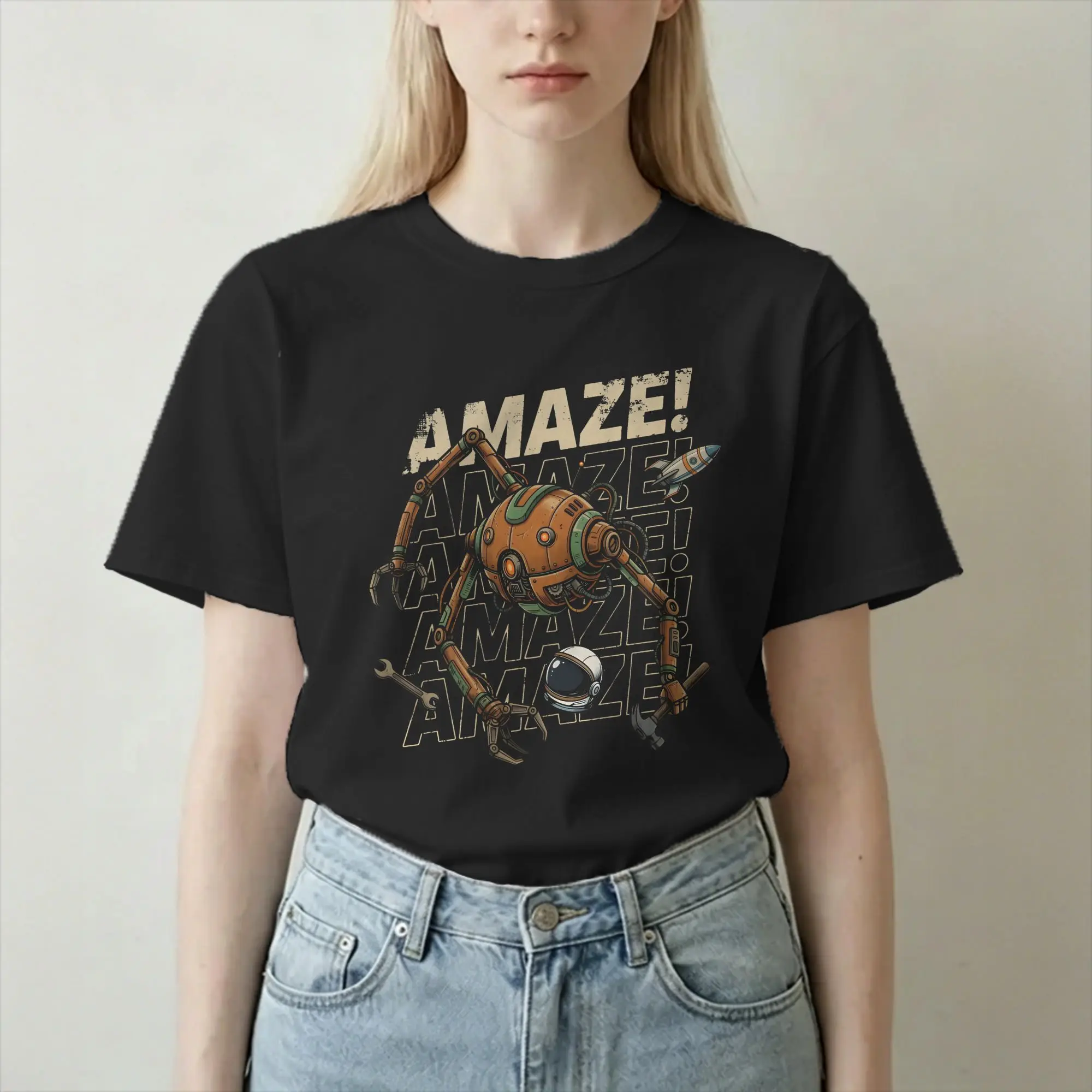 Camiseta Amaze Robot Project Hail Mary Sci Fi Space para homens e mulheres, camisetas de algodão com gola redonda, camisetas de manga curta, roupas pl
