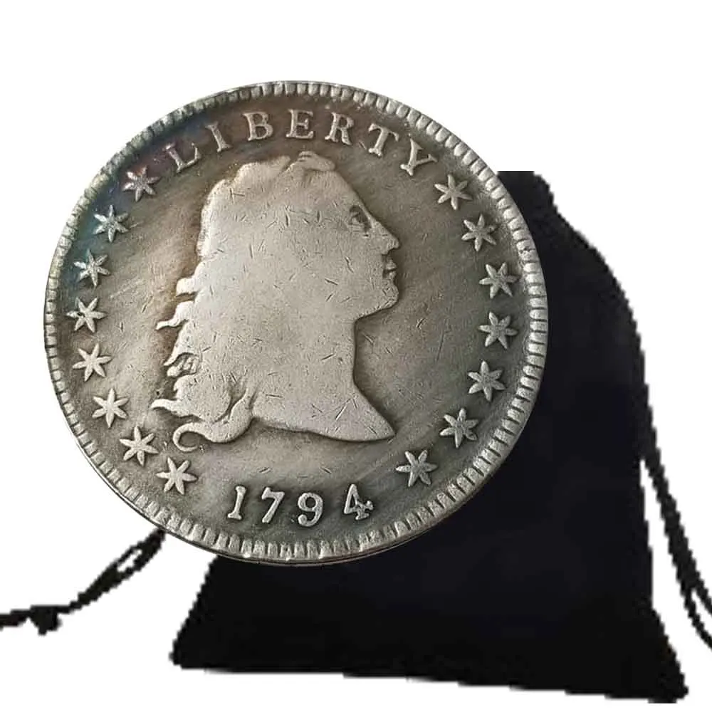 1794 Luxury One Dollar Liberty Art Coin Pocket Souvenir Good Lucky Commemorative Coin Morgan Dollar Memory Coin+Gift Bag