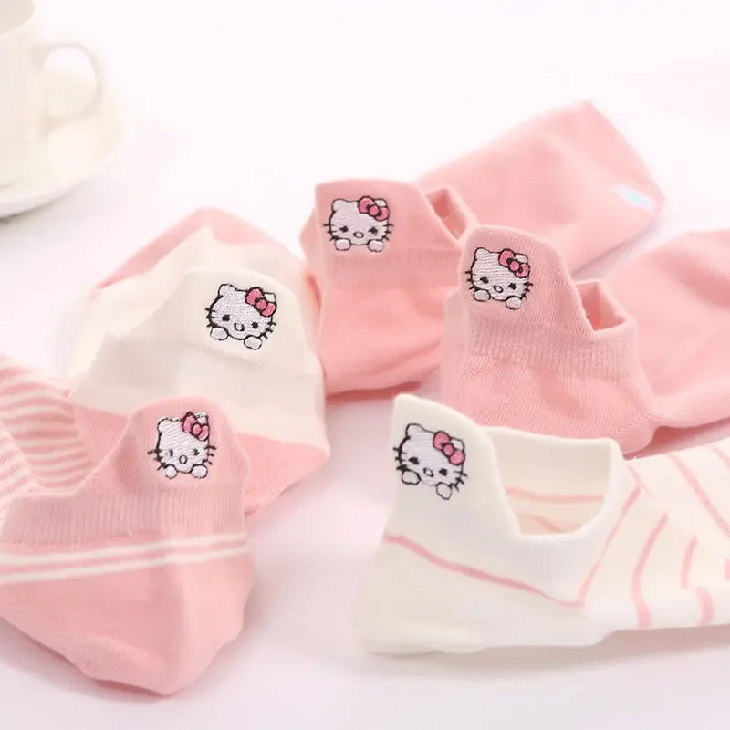 5Pcs Sanrio Socks Kawaii Woman Anime Hello Kitty Character Cute Short Socks Cotton Casual Girls Socks Christmas Birthday Gift