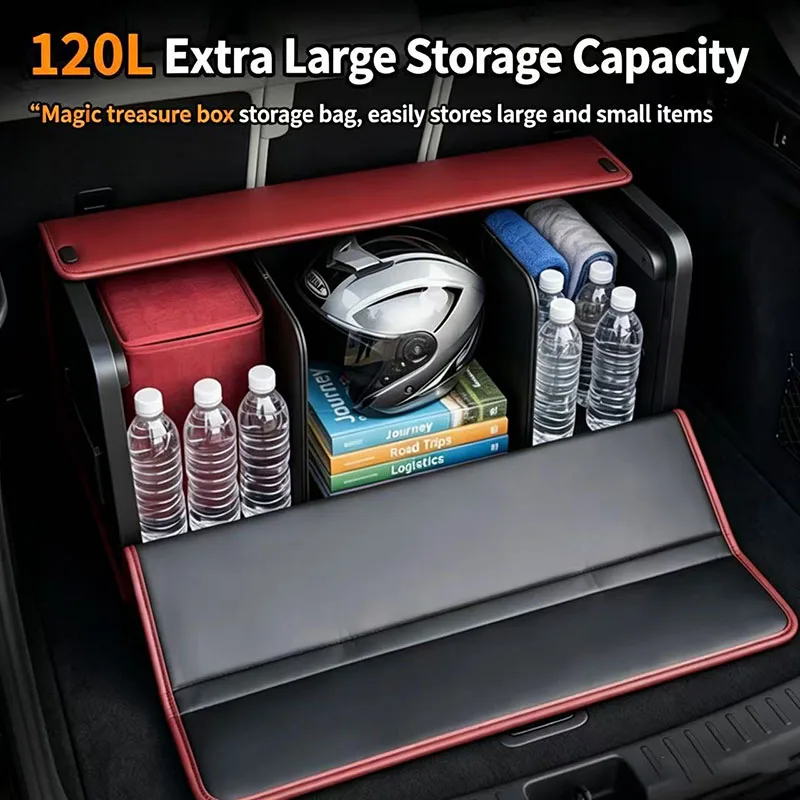 Car Trunk Organizer Box Nappa Leather Large Capacity Foldable Stowing Tidying Trunk Storage Box Car Interior Accessories
