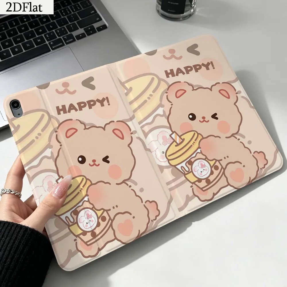 Cartoon Bear Milk Tea For iPad Pro mini Air A16 A14 6 5 4 6th 7 7th 11th 9Gen 13 M5 11 A17 Pro M4 Inch Tablet Case Gift