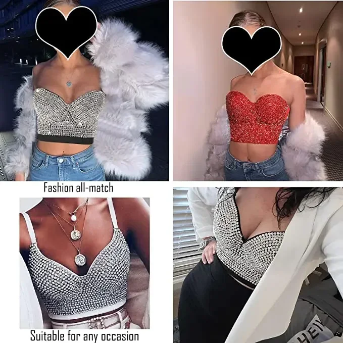 Autumn Woman Tank Tops Punk Beading Diamond High End Women Corset Blusas Push Up Bustier y2k Bra Camis Crop Top Ladies Clothes