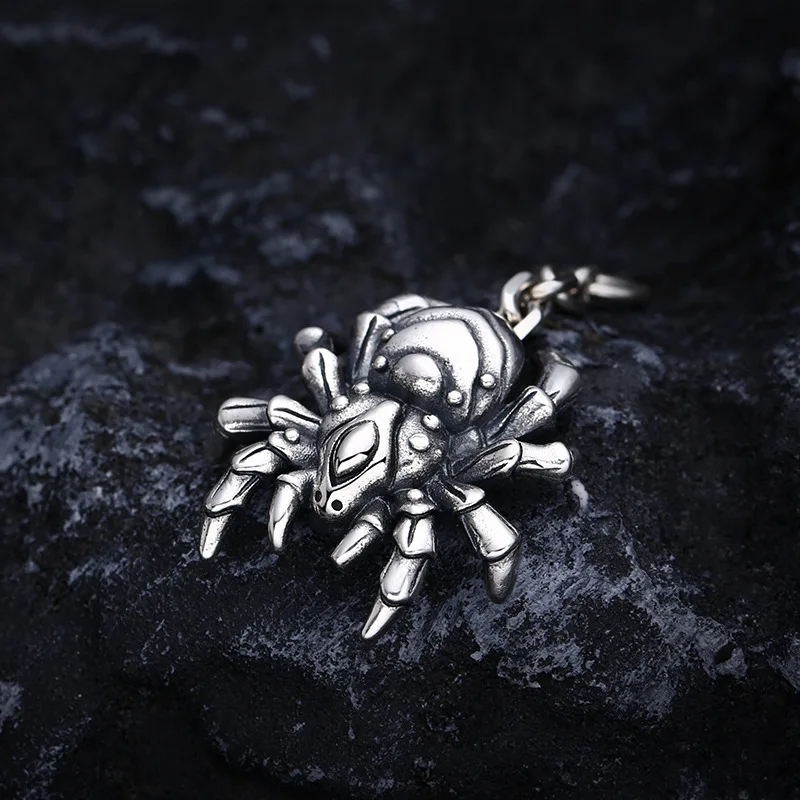 

Punk 925 sterling silver pendant spider male necklace pendant thai silver retro distressed stylish jewelry
