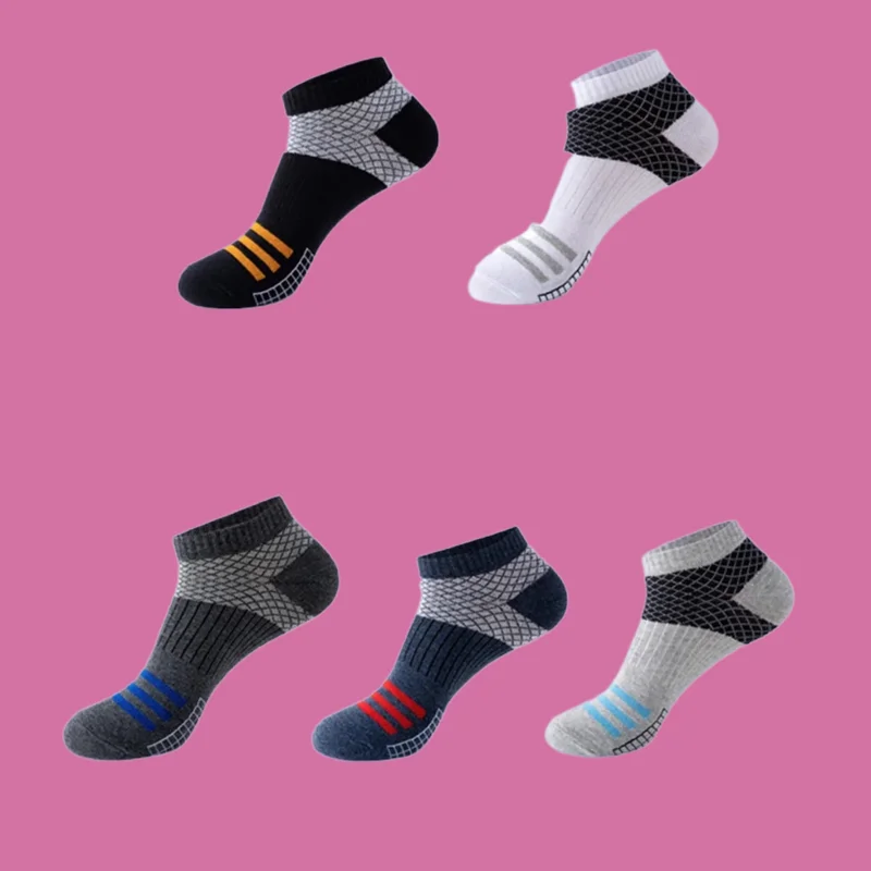 Chaussettes basses en coton pour hommes, chaussettes de sport, fines, peu profondes, course à pied, exercice en plein air, nouvelle mode, été, 5 paires