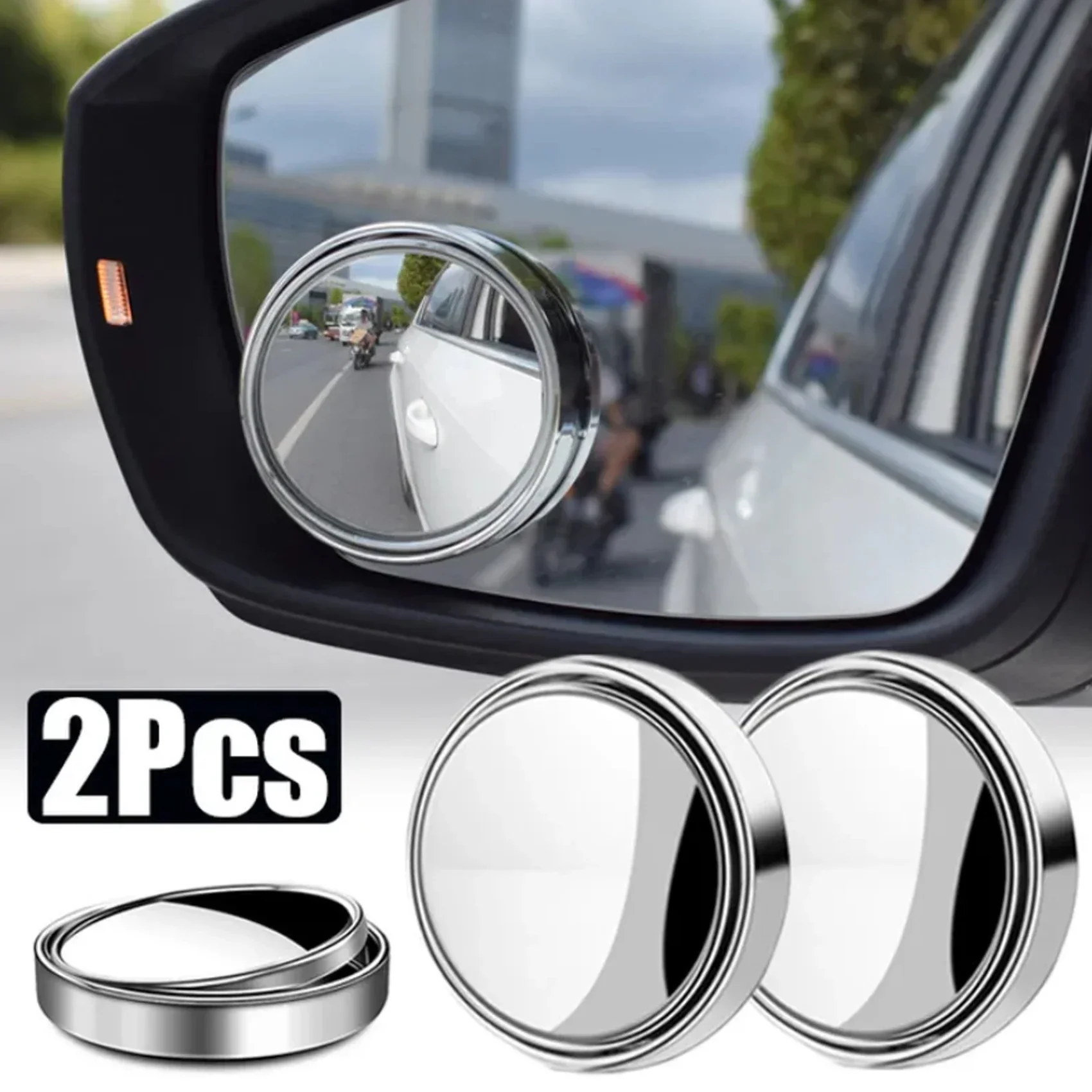 2Pcs Round Frame Convex Blind Spot Mirror Safety Driving Wide-angle 360 Degree Adjustable Clear Rearview Mirror Car Accessories