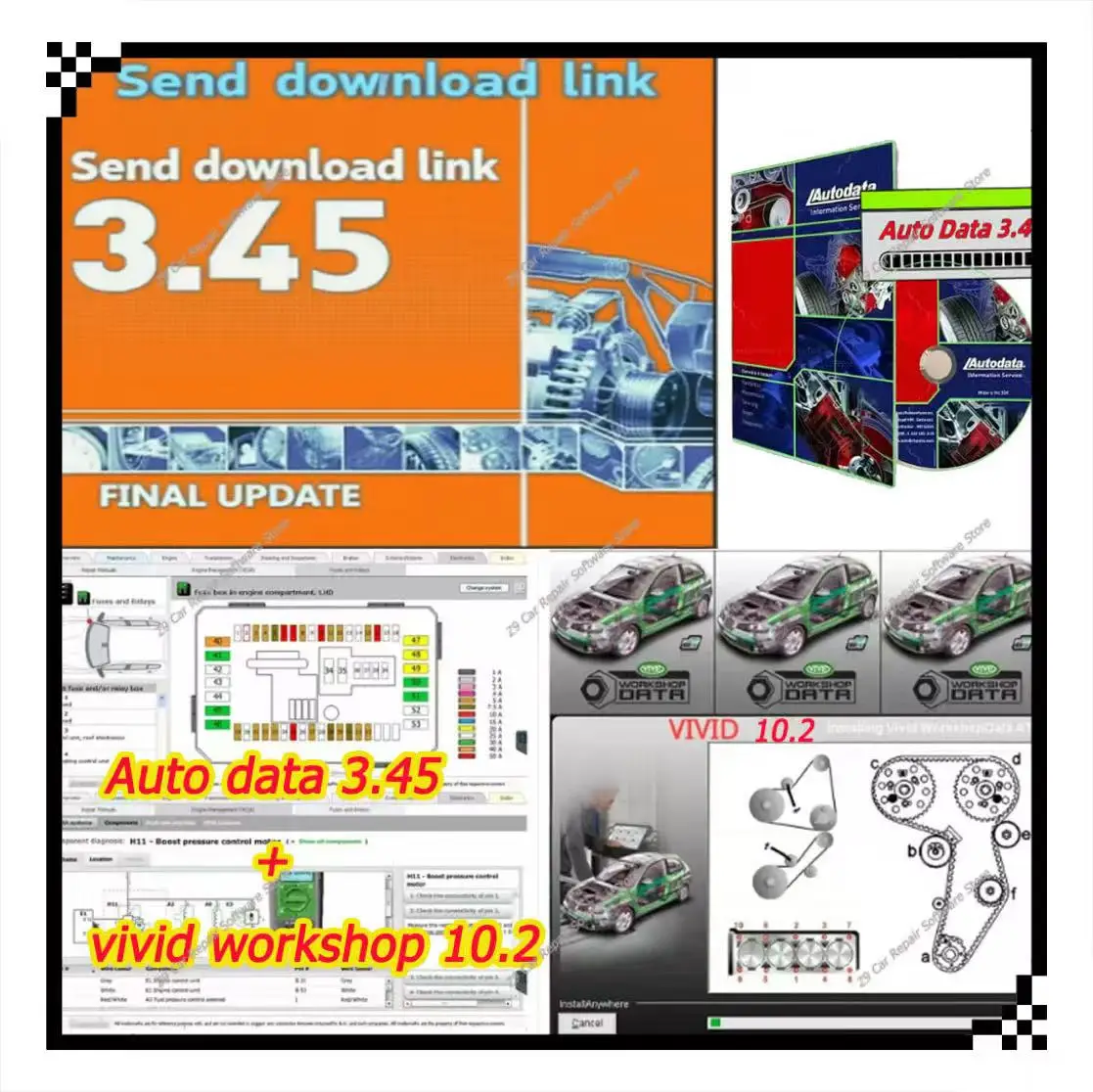 

2025Hot sale Auto data 3.45 vivid workshop 10.2 Auto Repair Software install video guide remote install help Auto Repair Data