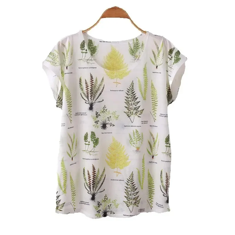 Zuolunouba Novel Plant Printing Harajuku Summer Tops Feminina Casual Tees Short Sleeve Women T Shirt