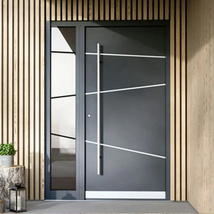 European Modern Design Residential Metallic Stainless Steel Exterior Security Aluminum Front Entry Door With Sidelite