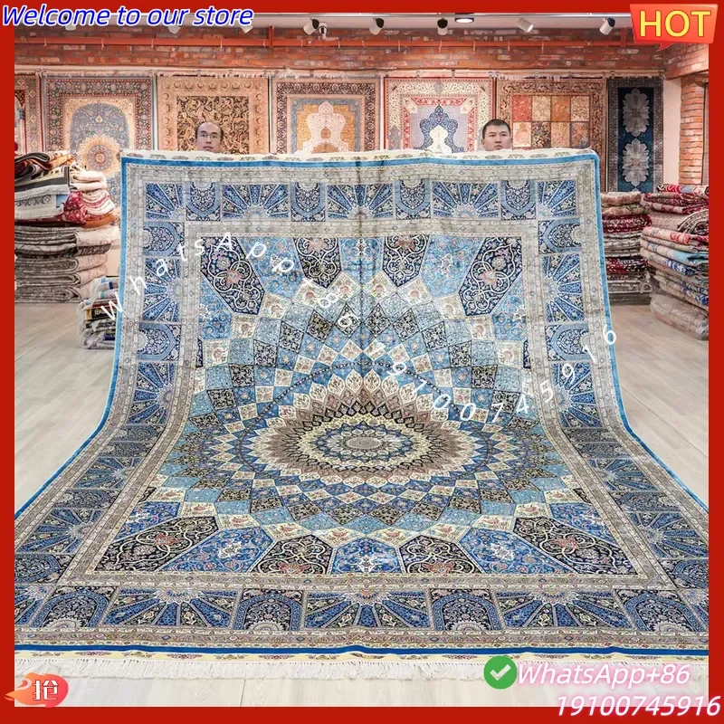 CECertificate 9x12ft Vintage Hand Knotted Persian Silk Carpet Double Knots Floral Pattern Stain Resistant
