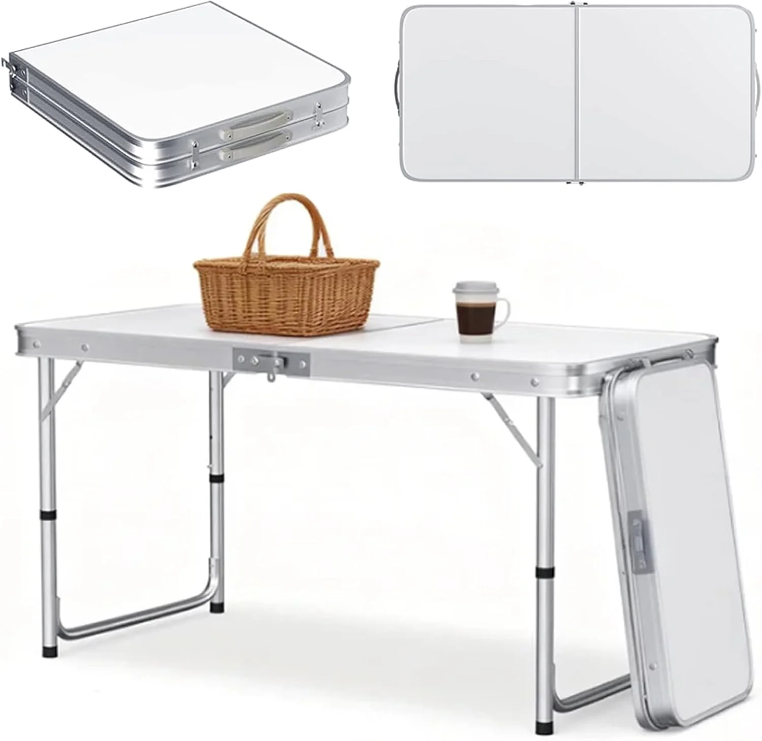 Klapptisch: Aluminium-Klapptisch mit Tragegriff, höhenverstellbar, tragbarer Tisch, geeignet für den Innen- und Außenbereich, den Garten, Picknicks, Grillabende