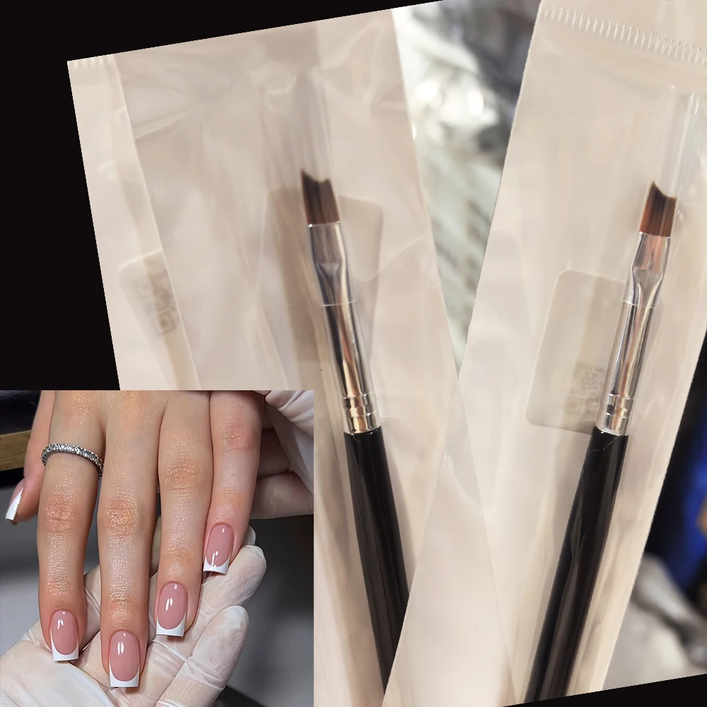 1pcs 16cm French Nail Brush Oblique French Tips Pen Black Handle Smile Brushes Nail Gel Brushes Acrylic Nail Draw Painting Tools