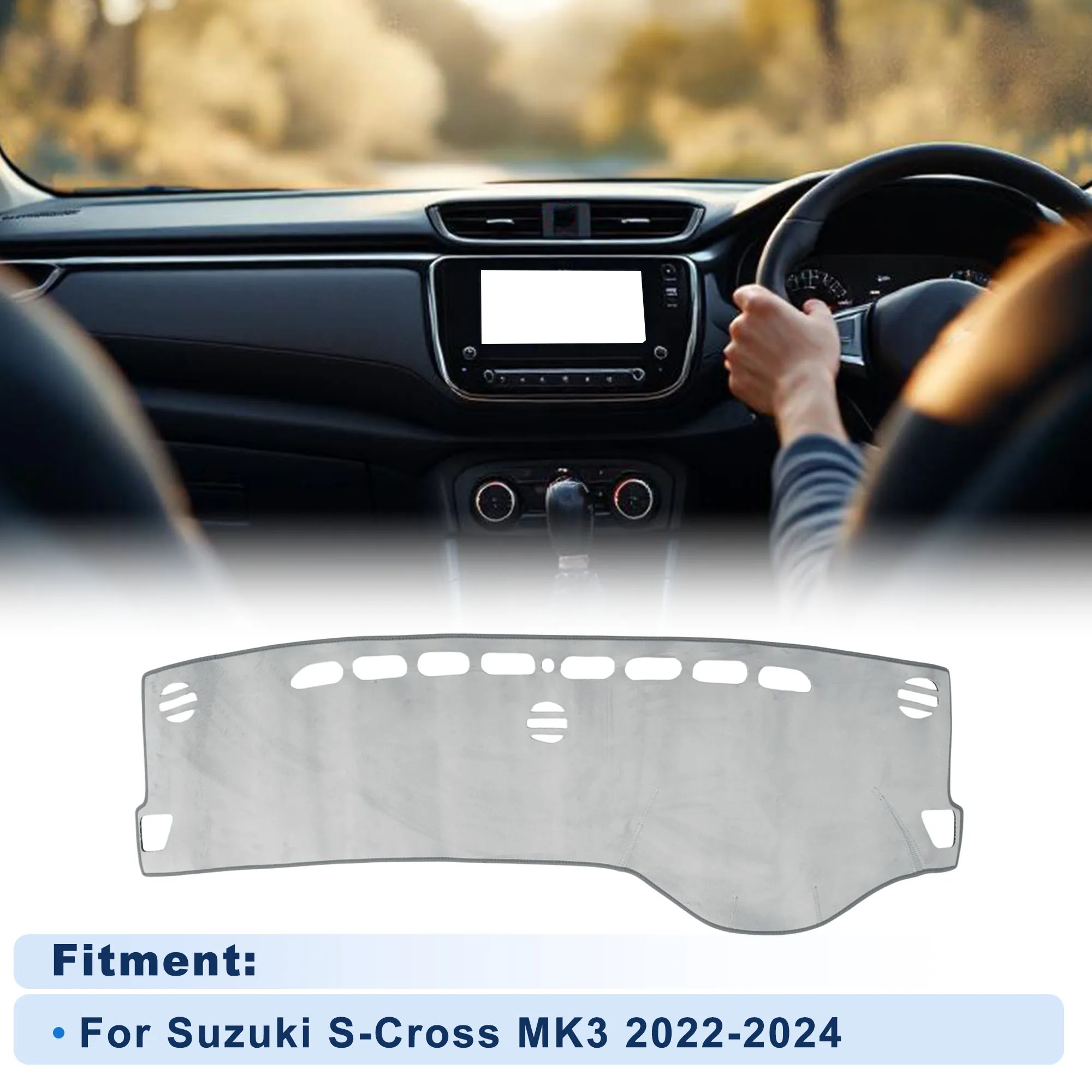 

Накладка на приборную панель UXCELL для Suzuki S-Cross MK3 2022-2024 без HUD, фланелевая, серая, 1 комплект