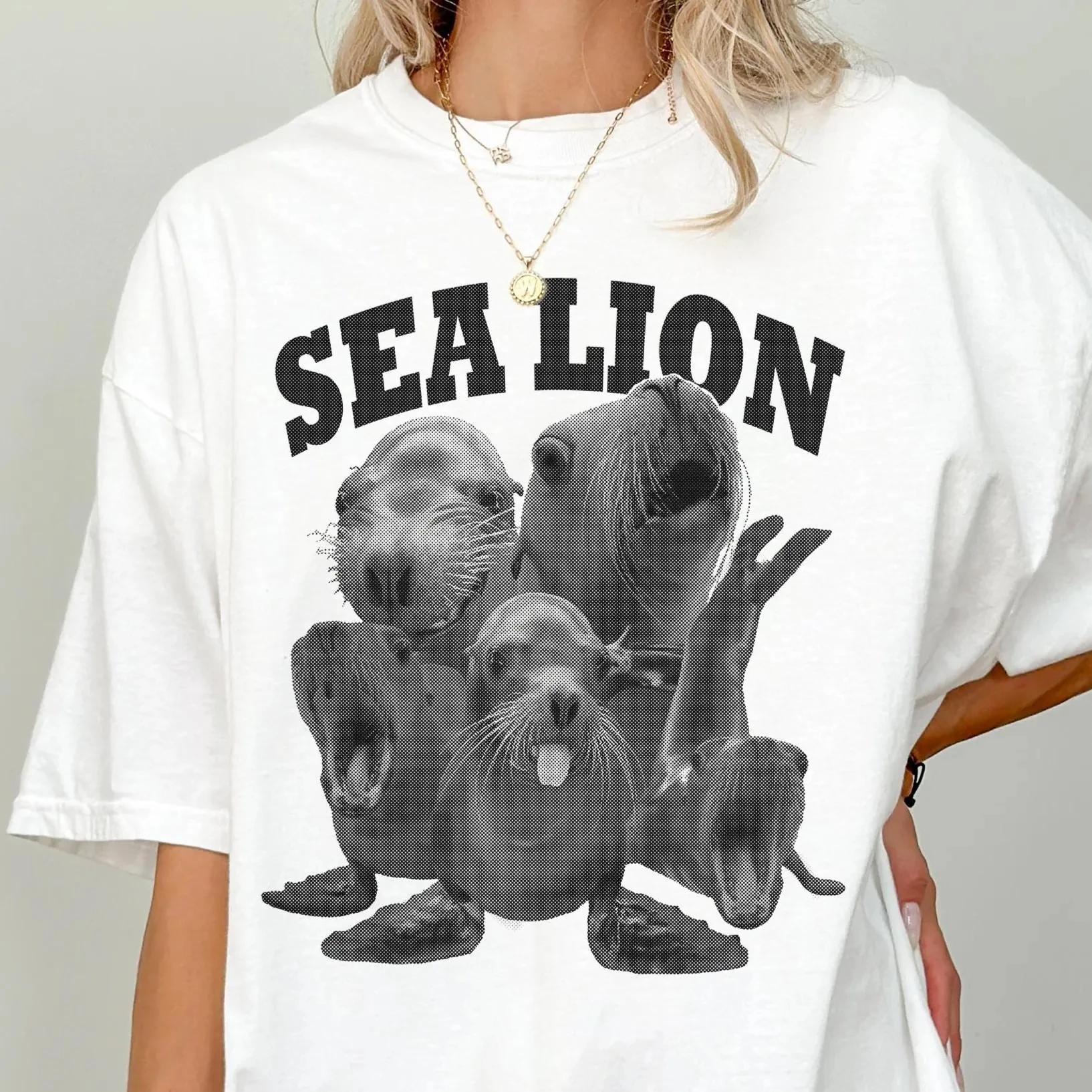 Vintage Sea Lion T-shirt, Seal Meme Shirt, Funny Arctic Animal Tee Summer Men's and Women's Loose and Breathable T-shirt Top