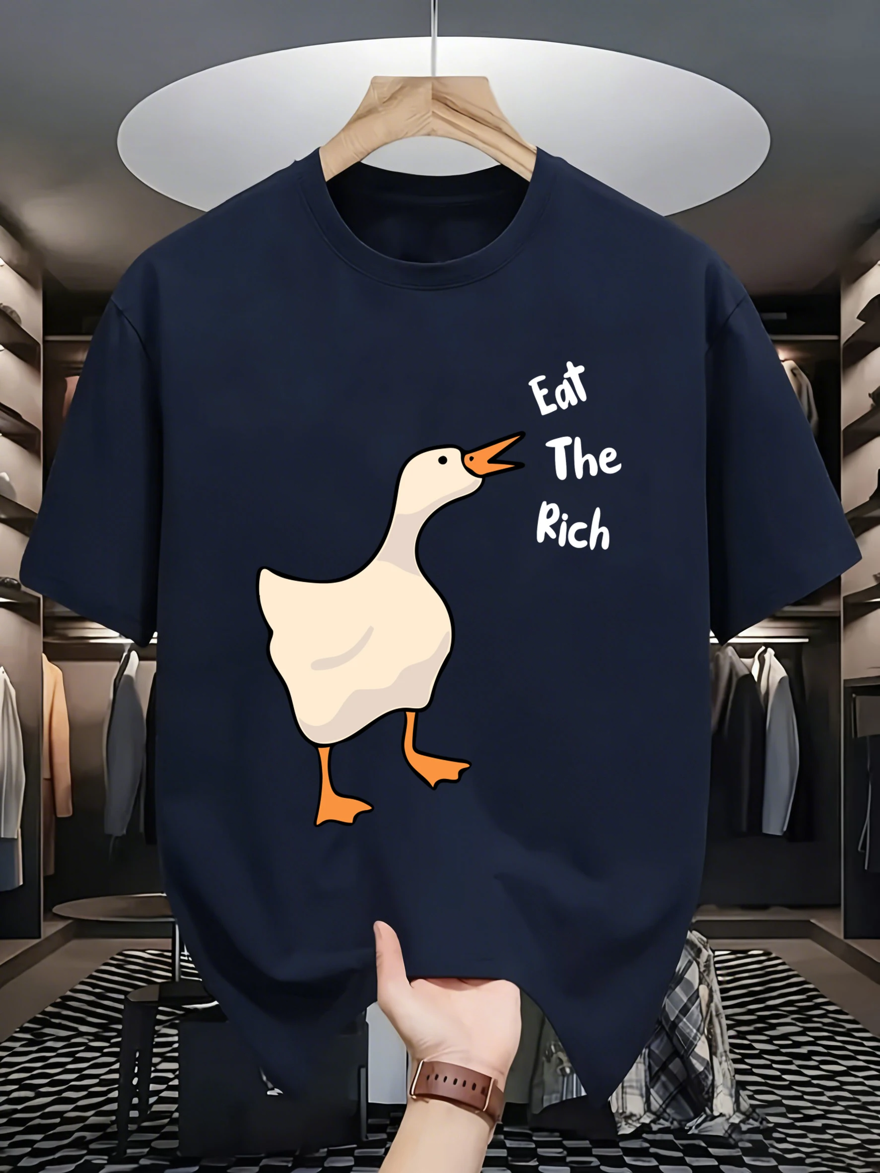 Eat The Rich Goose Design Sport Youthful Cotton Short Sleeve Man Summer All-Match Shirts O-Neck Casual Tops Street Loose Tee