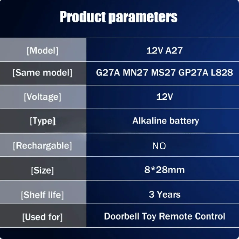 10PCS 12V A27 27A G27A MN27 MS27 L828 alkaline battery V27GA ALK27A A27BP K27A dry battery  toy doorbell alarm remote control