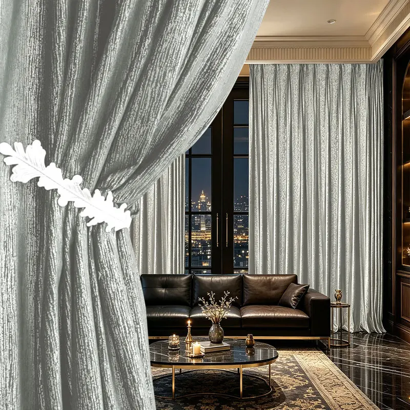 2pcs Modern Luxury Hot Stamping Texture Hook Curtains, Thick Good Drape Fabric  C2323