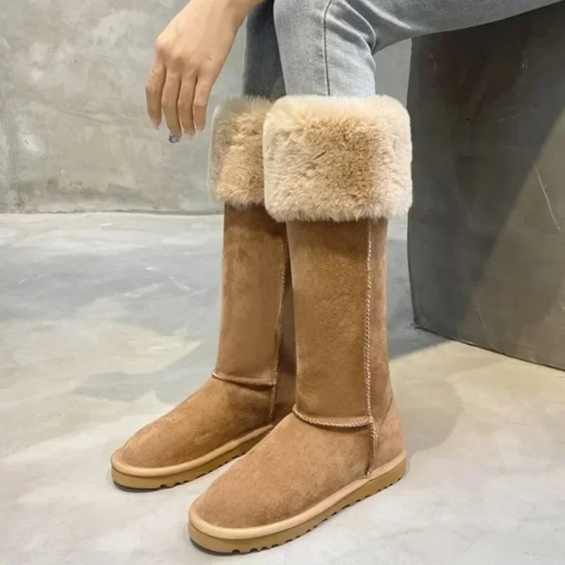 Platform Lamb Hair Snow Boots for Women Autumn Winter New High Tube Fur Integrated Warm Plush Boots Cotten Shoes 2024
