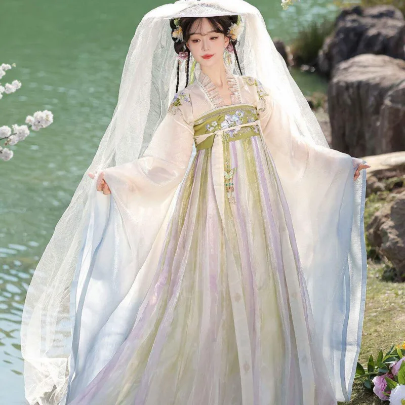 Hanfu women's Tang Dynasty chest-length skirt embroidered large-sleeved shirt national style daily spring and summer new models