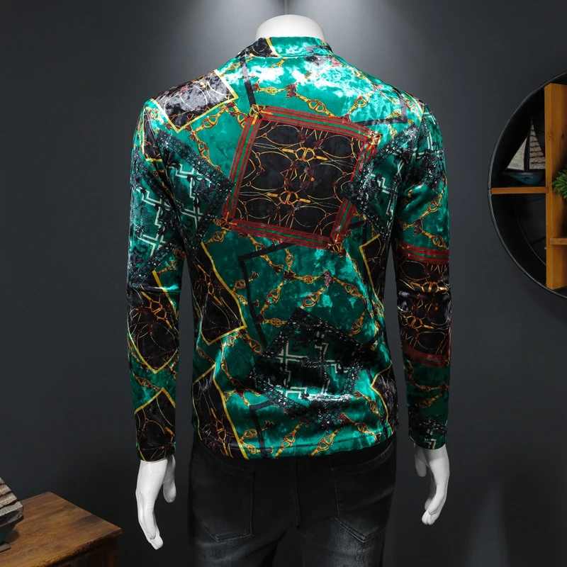 Turtleneck Velvet Print T Shirt For Men Long Sleeved Casual Slim Winter Thick Quality Smooth Comfortable 4XL Easy Care Camisetas